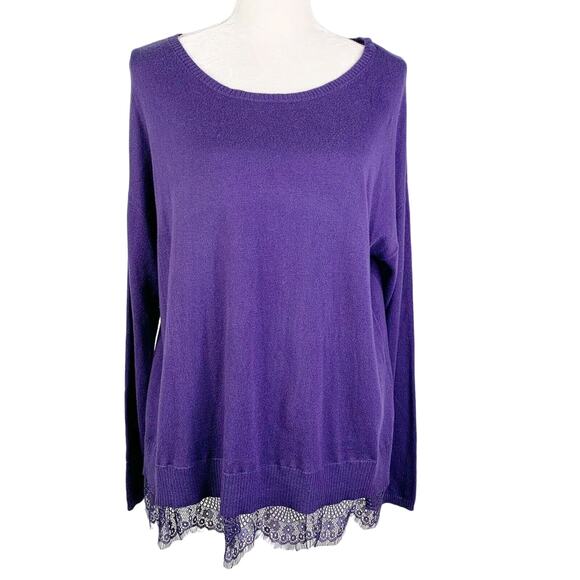 Lane Bryant Sweater 18/20 Purple Boat Neck Long Sleeve Lace Bottom New - Picture 1 of 12